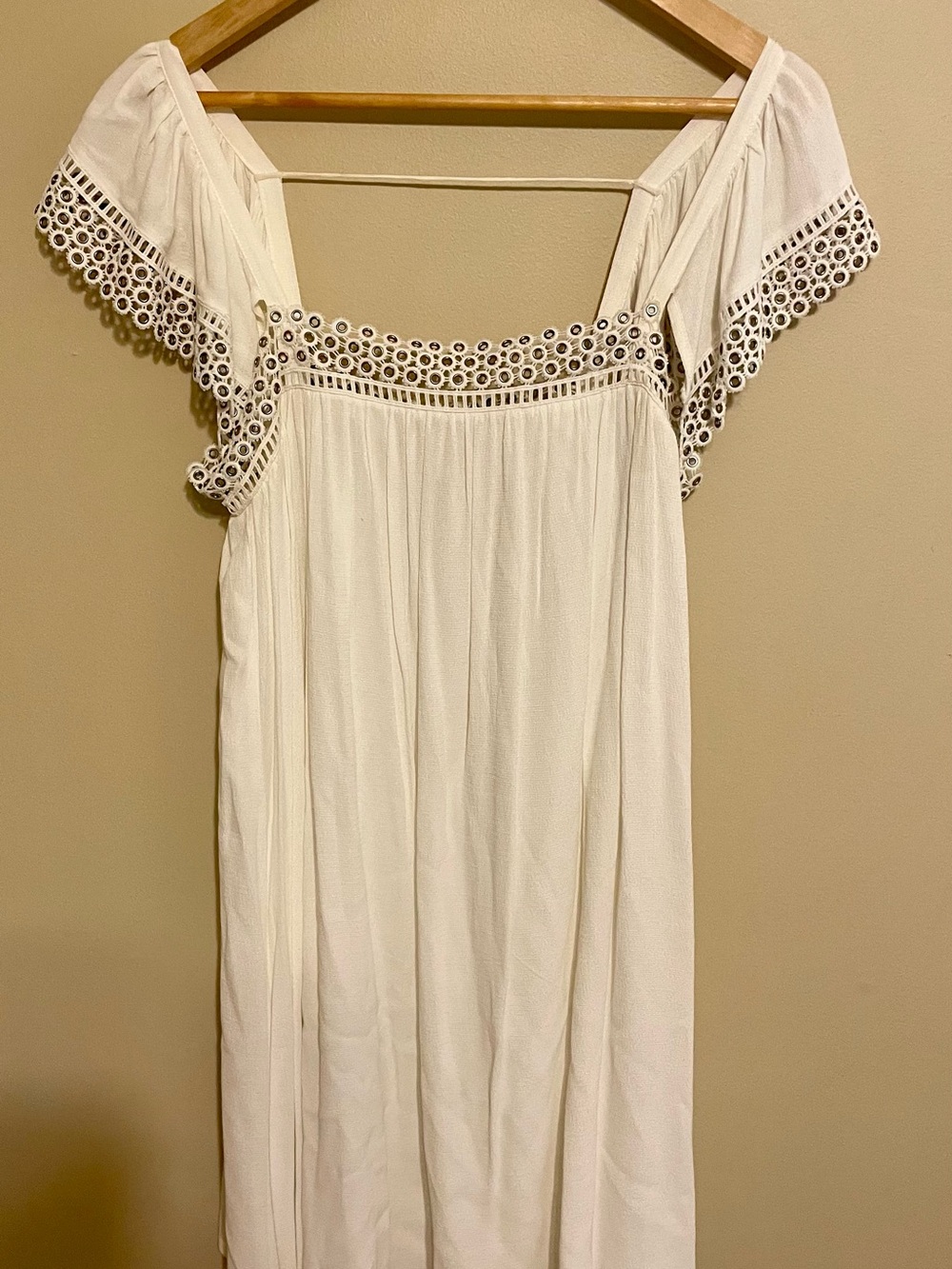 Cream Mini Dress with Crochet Trim/gold metal embellishments